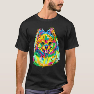 Färgbeläggning av vattenfärg Pomeranian Porträtt P T Shirt