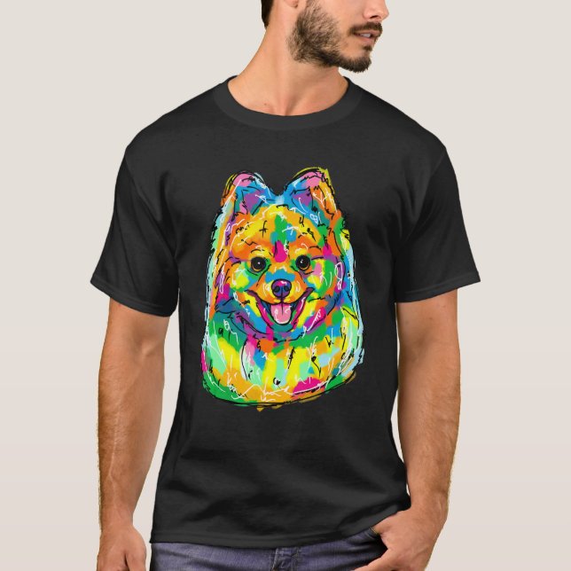 Färgbeläggning av vattenfärg Pomeranian Porträtt P T Shirt (Framsida)