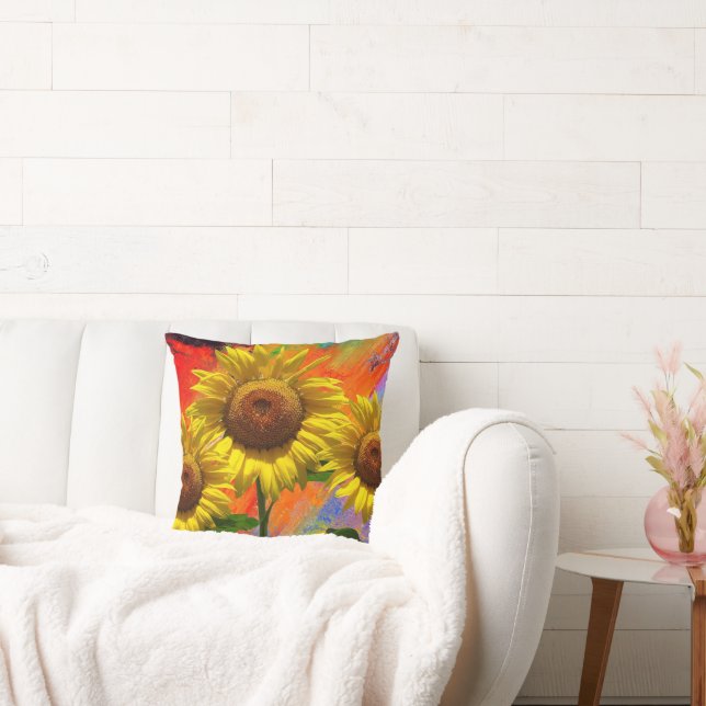 Färgbeläggning av vattenfärg Solrosfyllning Kudde (Soffa)