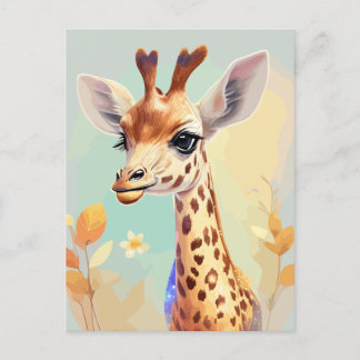 Färgbeläggning av vattenfärgen Baby Giraffe Vykort