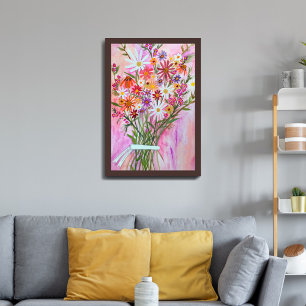 Färgbeläggning av vattenfärgen Bouquet Daisys Art Poster