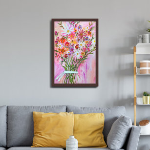 Färgbeläggning av vattenfärgen Bouquet Daisys Art Poster