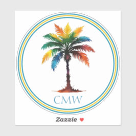 Färgbeläggning av vattenfärgen Handflatan Träd Mon Klistermärken