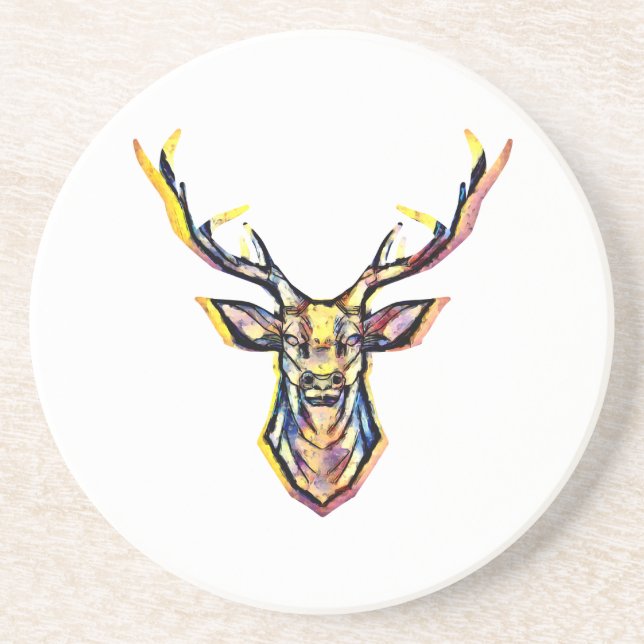 Färgbeläggning av vattenfärgen Hjort Head Art Underlägg (Framsidan)