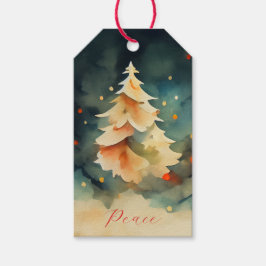 Färgbeläggning av vattenfärgen Julgran Presentetikett