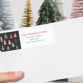 Färgbeläggning av vattenfärgen Julgranar Namn Returadress Etikett