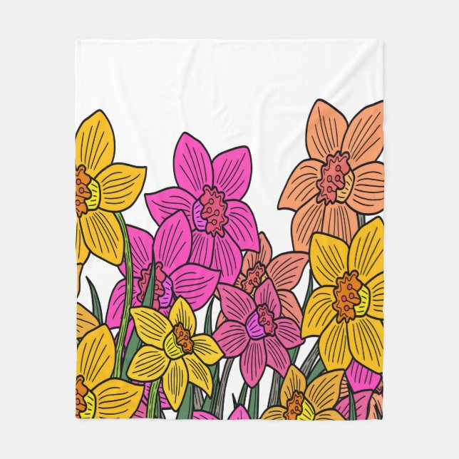 Färgbeläggning Daffodils Blommor Fleecefilt (Framsidan)
