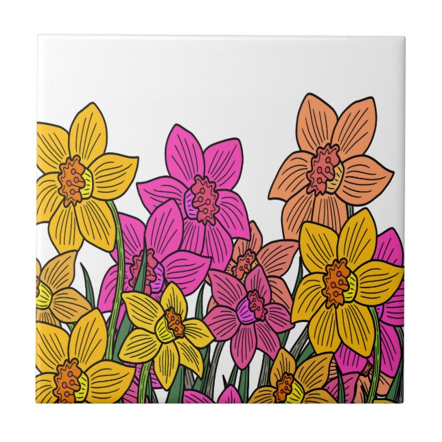 Färgbeläggning Daffodils Blommor Kakelplatta (Framsidan)
