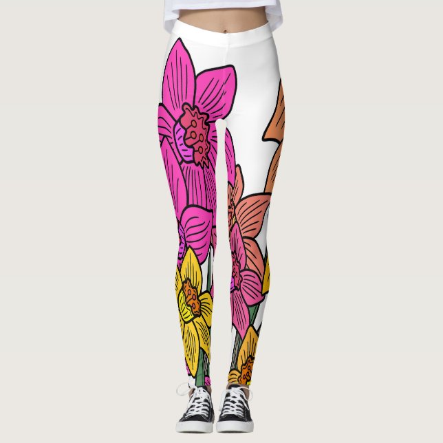 Färgbeläggning Daffodils Blommor Leggings (Framsida)