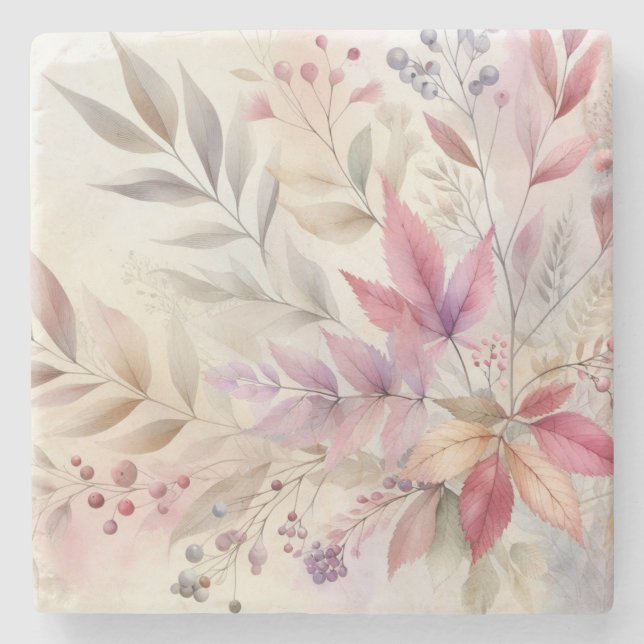 Färgbeläggning med Höst löv vattenfärgspastel färg Stenunderlägg (Framsidan)