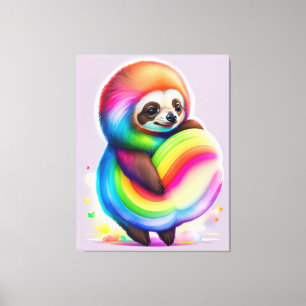 Färgbeläggning med vattenfärg Baby Sloth Canvastryck