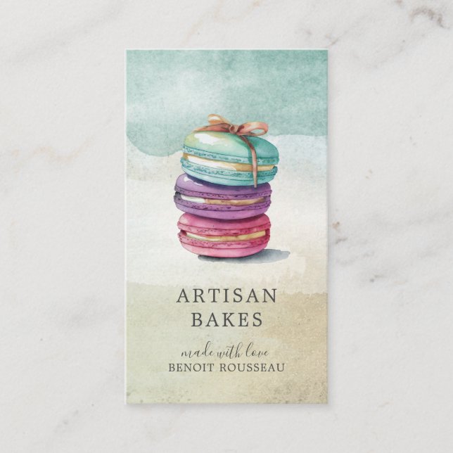 Färgbeläggning med vattenfärg Macaron Cookies Bake Visitkort (Framsida)