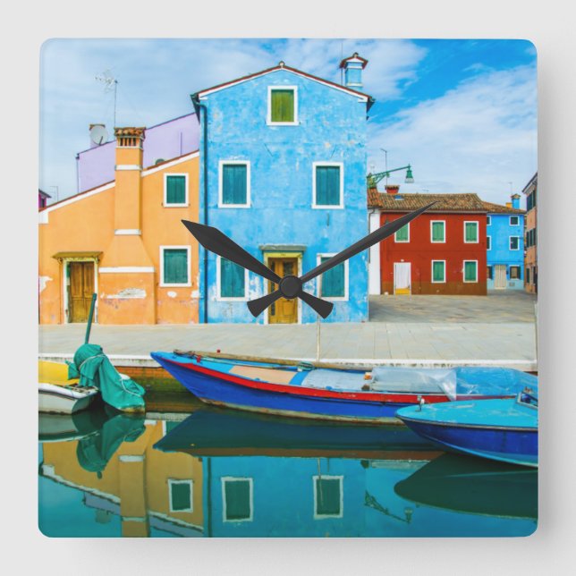Färgbeläggning |Venetian Lagoon Fyrkantig Klocka (Framsida)
