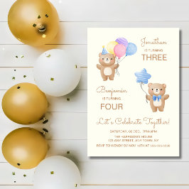 Färgbeläggningar Bear Boys Joint Birthday Inbjudningar