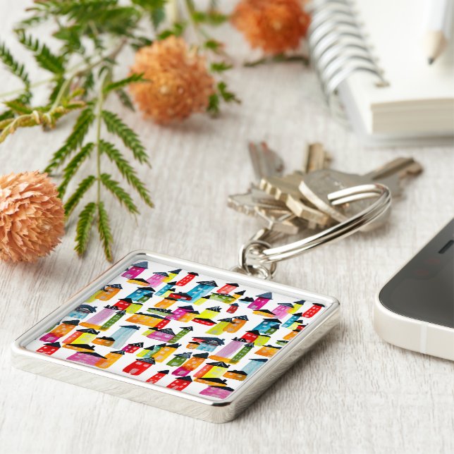 Färgbeläggningar för utspädning, vattenfärgskonst fyrkantig silverfärgad nyckelring (Sidan)