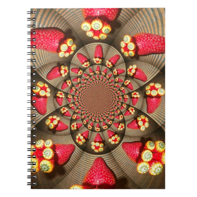 Färgbelyst rött ljus: Jordgubbe Kaleidoscope Art Anteckningsbok (Framsidan)