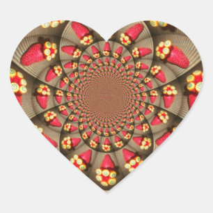 Färgbelyst rött ljus: Jordgubbe Kaleidoscope Art Hjärtformat Klistermärke