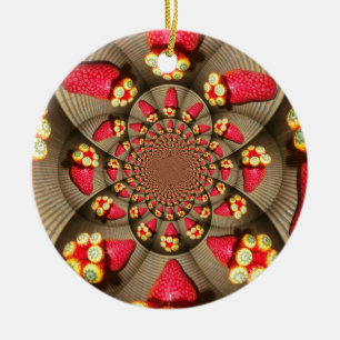 Färgbelyst rött ljus: Jordgubbe Kaleidoscope Art Julgransprydnad Keramik