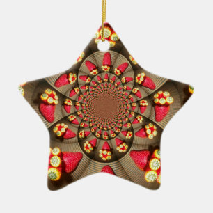 Färgbelyst rött ljus: Jordgubbe Kaleidoscope Art Julgransprydnad Keramik