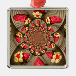 Färgbelyst rött ljus: Jordgubbe Kaleidoscope Art Julgransprydnad Metall