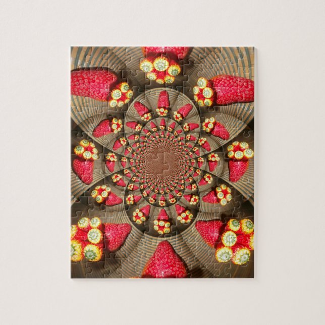 Färgbelyst rött ljus: Jordgubbe Kaleidoscope Art Pussel (Vertikal)