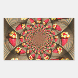 Färgbelyst rött ljus: Jordgubbe Kaleidoscope Art Rektangulärt Klistermärke