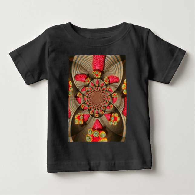 Färgbelyst rött ljus: Jordgubbe Kaleidoscope Art T Shirt (Framsida)