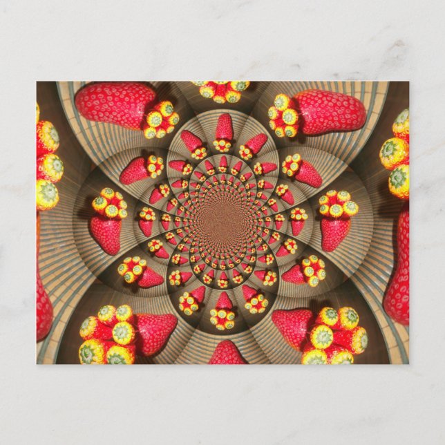 Färgbelyst rött ljus: Jordgubbe Kaleidoscope Art Vykort (Framsida)