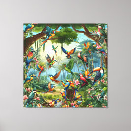 Färgbesläktade tropiska fåglar bland Vibrant, Lush Canvastryck