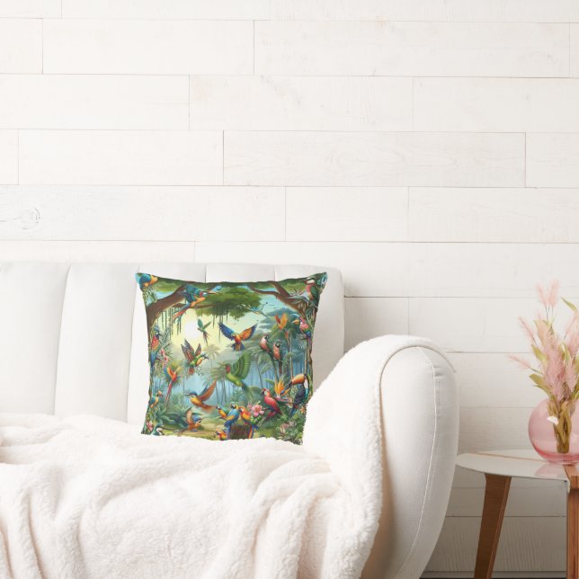 Färgbesläktade tropiska fåglar bland Vibrant, Lush Kudde (Soffa)