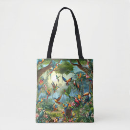 Färgbesläktade tropiska fåglar bland Vibrant, Lush Tygkasse