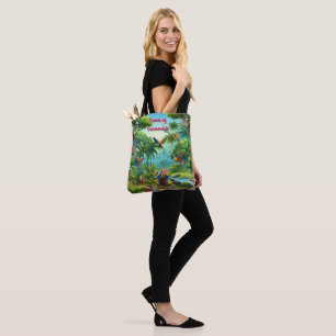 Färgbesläktade tropiska fåglar bland Vibrant, Lush Tygkasse