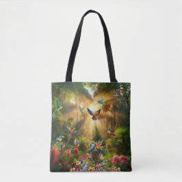 Färgbesläktade tropiska fåglar bland Vibrant, Lush Tygkasse