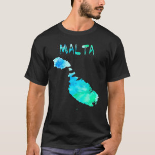 Färgbesolat Malta Karta i vattenfärgat färgande fä T Shirt