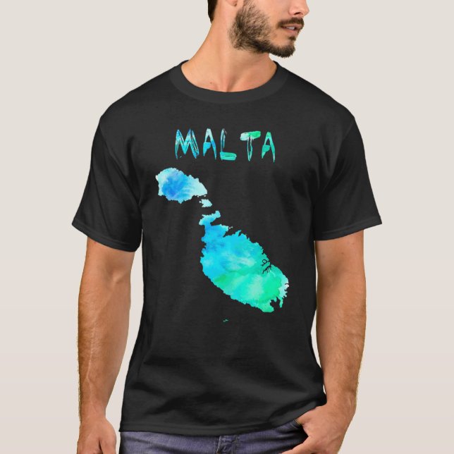 Färgbesolat Malta Karta i vattenfärgat färgande fä T Shirt (Framsida)