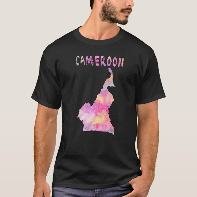 Färgbesolerad Kamerun Karta i Färg i vattenfärg T Shirt (Framsida)