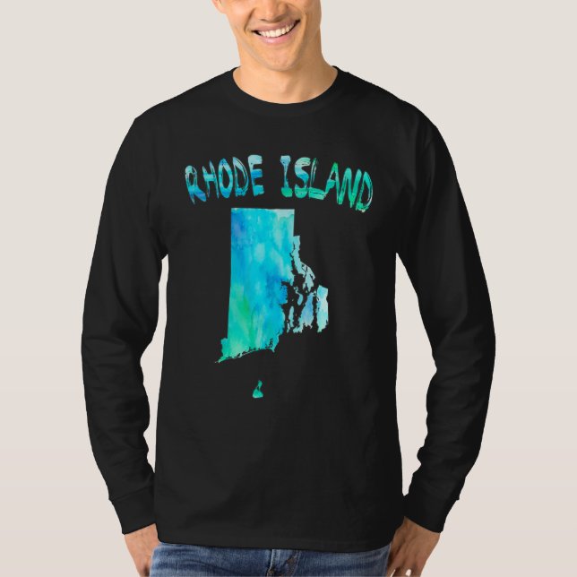 Färgbesolerad Karta i Rhode island i vattenmiljö T Shirt (Framsida)
