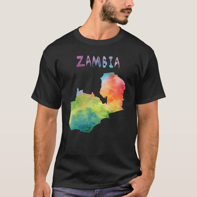 Färgbesolerad Zambia Karta i vattenfärgad färgfärg T Shirt (Framsida)