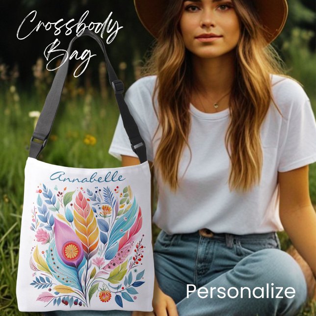 Färgbeständig ludd Blommigt Tote Bag, Boho Stil, Axelväska (Skapare uppladdad)
