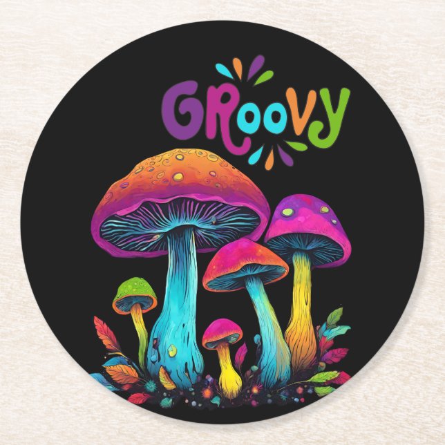 Färgbeständig Psykedelisk svamp- Underlägg Papper Rund (Framsidan)