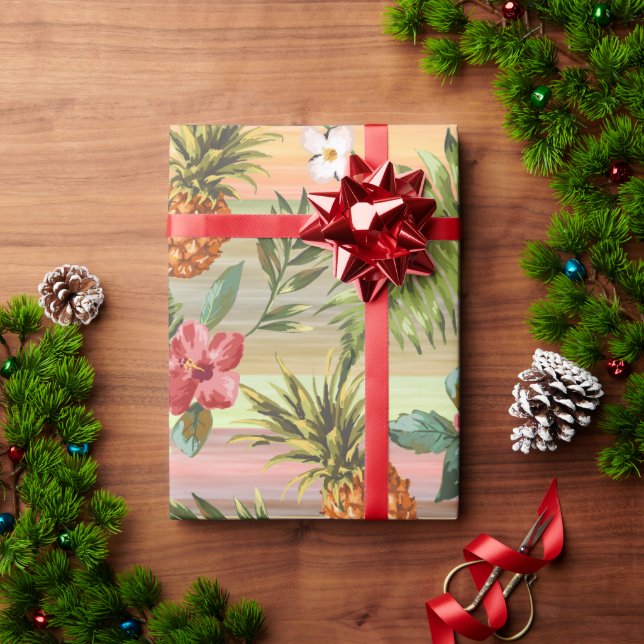 Färgbeständigt Blommönster av ananas Presentpapper (Julgåva)
