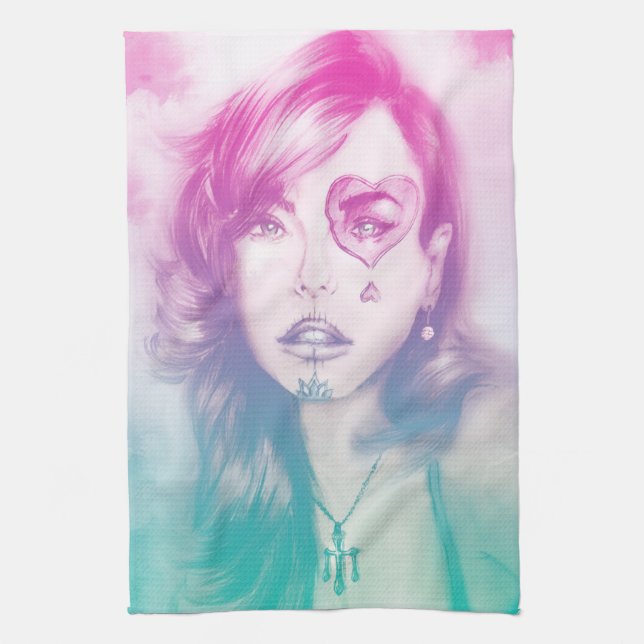 Färgbestruket kökshandduk - regnbåge (Vertikal)