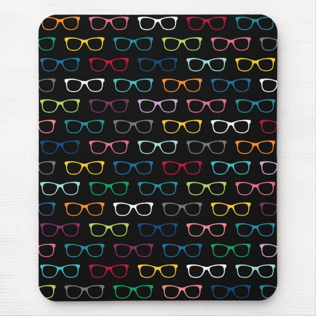 Färgbestrukna HIpster-glasögon, svart Mönster Musmatta (Framsidan)
