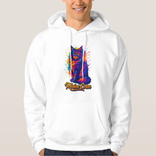 Färgbestruktion av maine Coon Pop Art Colorful Cat Hoodie