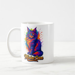 Färgbestruktion av maine Coon Pop Art Colorful Cat Kaffemugg