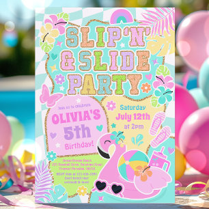 Färgbild N Bild Party Cute Girly Bassäng födelseda Inbjudningar