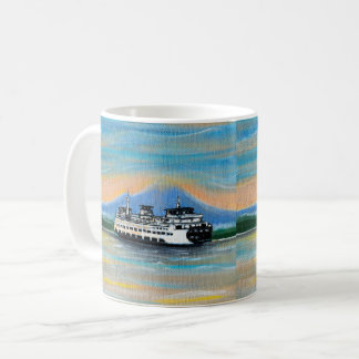 Färgbild på soluppgångsbåt kaffemugg