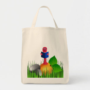 Färgbildande Cute Bookworm eller Bok Mask i Grass Tygkasse