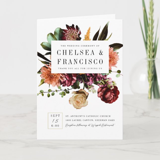 Färgbildat Bröllopsprogram med Vår-färg Inbjudan (Framsida)