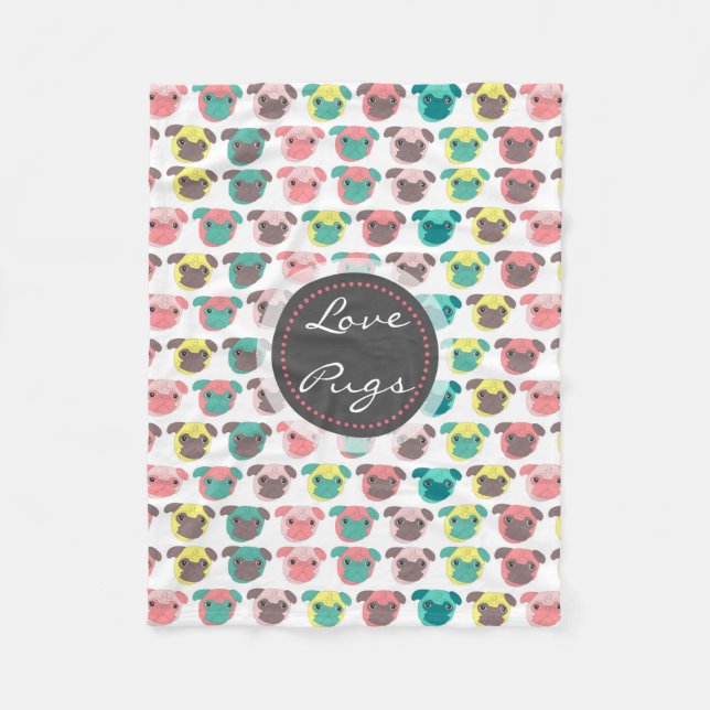 Färgbilder av "Kärlek Pugs" som är bra Fleecefilt (Framsidan)